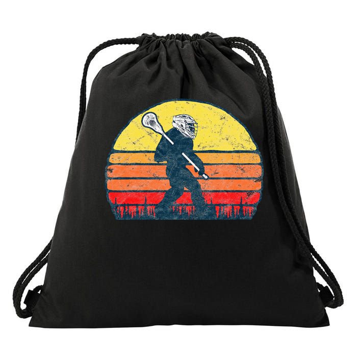 Funny Sasquatch Lax Bigfoot Lacrosse Vintage 80s Sunset Drawstring Bag