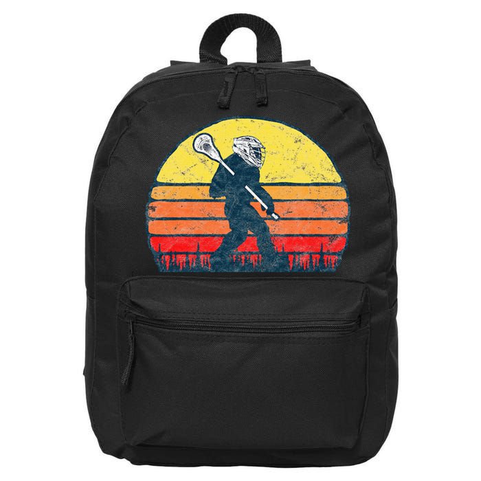 Funny Sasquatch Lax Bigfoot Lacrosse Vintage 80s Sunset 16 in Basic Backpack