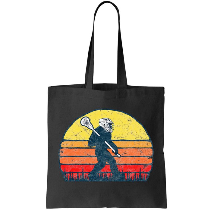 Funny Sasquatch Lax Bigfoot Lacrosse Vintage 80s Sunset Tote Bag