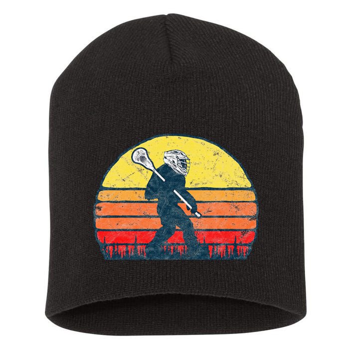 Funny Sasquatch Lax Bigfoot Lacrosse Vintage 80s Sunset Short Acrylic Beanie