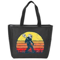 Funny Sasquatch Lax Bigfoot Lacrosse Vintage 80s Sunset Zip Tote Bag