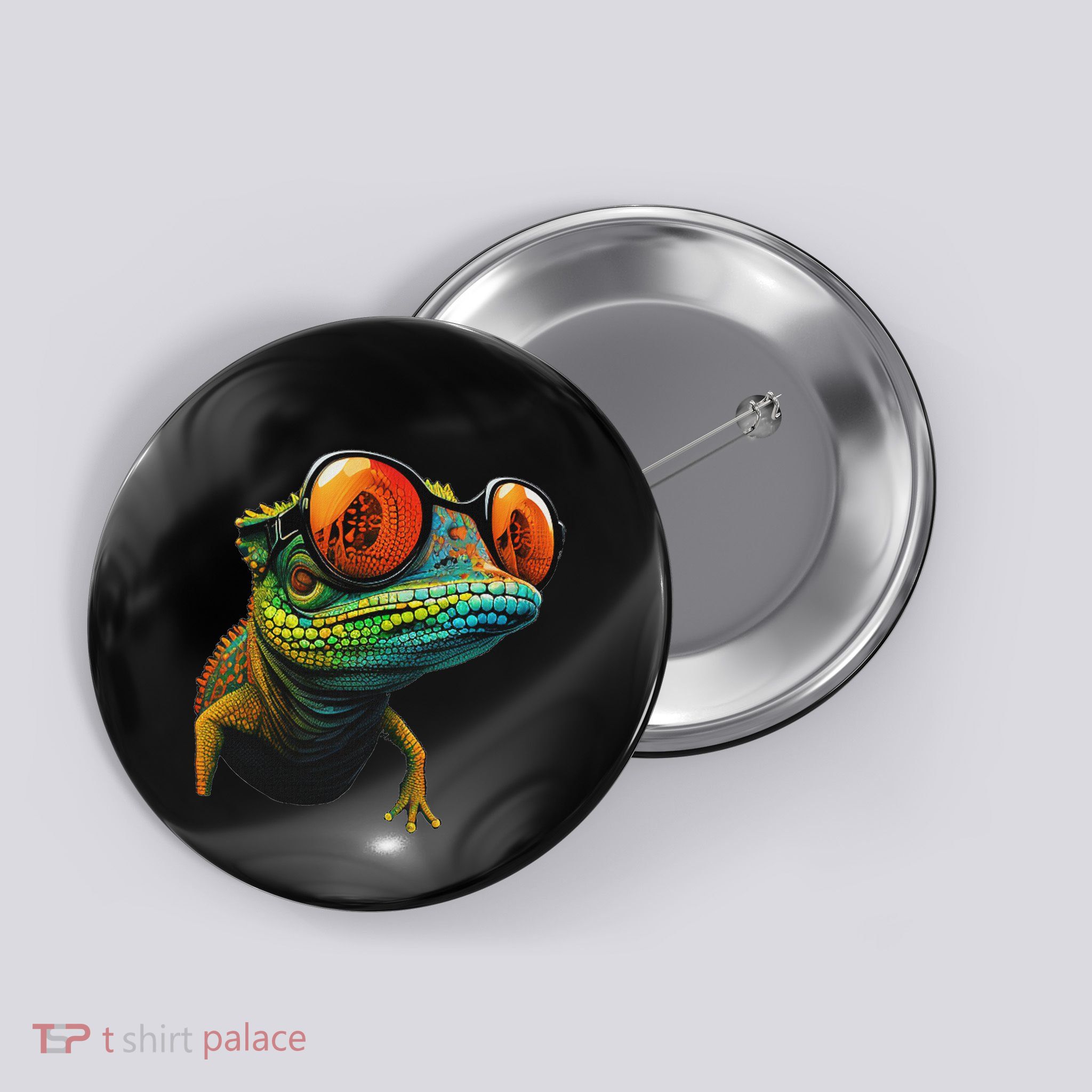 Funny Smart Looking Lizard With Glasses Button