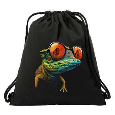 Funny Smart Looking Lizard With Glasses Drawstring Bag