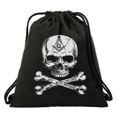 Freemason Skull Live With Brothers Die With The Light Mason Drawstring Bag