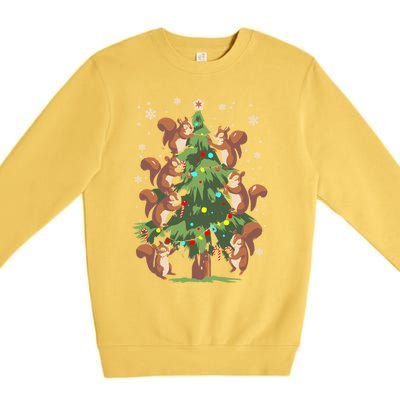 Funny Squirrel Lover Xmas Lights Squirrel Christmas Tree Gift Premium Crewneck Sweatshirt