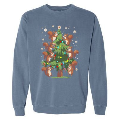 Funny Squirrel Lover Xmas Lights Squirrel Christmas Tree Gift Garment-Dyed Sweatshirt