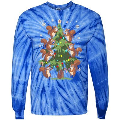 Funny Squirrel Lover Xmas Lights Squirrel Christmas Tree Gift Tie-Dye Long Sleeve Shirt