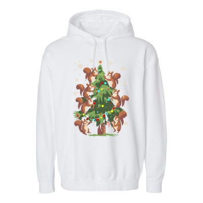 Funny Squirrel Lover Xmas Lights Squirrel Christmas Tree Gift Garment-Dyed Fleece Hoodie