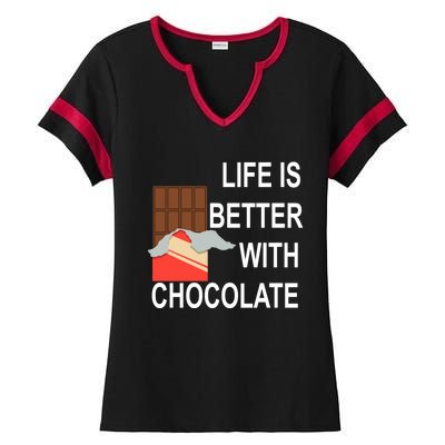 Funny Saying Life With Chocolate Candy Cool Gift Ladies Halftime Notch Neck Tee