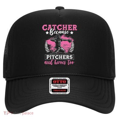 Funny Softball Lover Graphic Women Girls Softball Catcher High Crown Mesh Back Trucker Hat