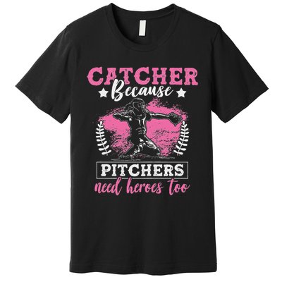 Funny Softball Lover Graphic Women Girls Softball Catcher Premium T-Shirt