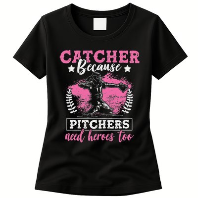 Funny Softball Lover Graphic Women Girls Softball Catcher Womens T-Shirt
