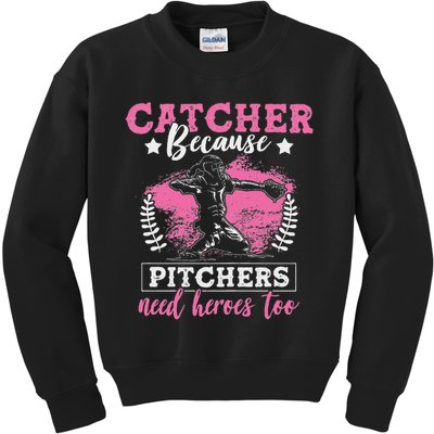 Funny Softball Lover Graphic Women Girls Softball Catcher Kids Sweatshirt