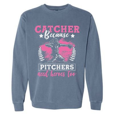 Funny Softball Lover Graphic Women Girls Softball Catcher Garment-Dyed Sweatshirt