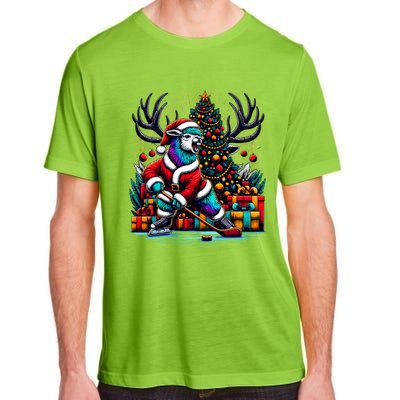 Funny Santa Llama Playing Hockey Christmas Gift Adult ChromaSoft Performance T-Shirt