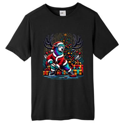 Funny Santa Llama Playing Hockey Christmas Gift Tall Fusion ChromaSoft Performance T-Shirt