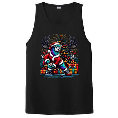 Funny Santa Llama Playing Hockey Christmas Gift PosiCharge Competitor Tank