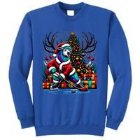 Funny Santa Llama Playing Hockey Christmas Gift Sweatshirt