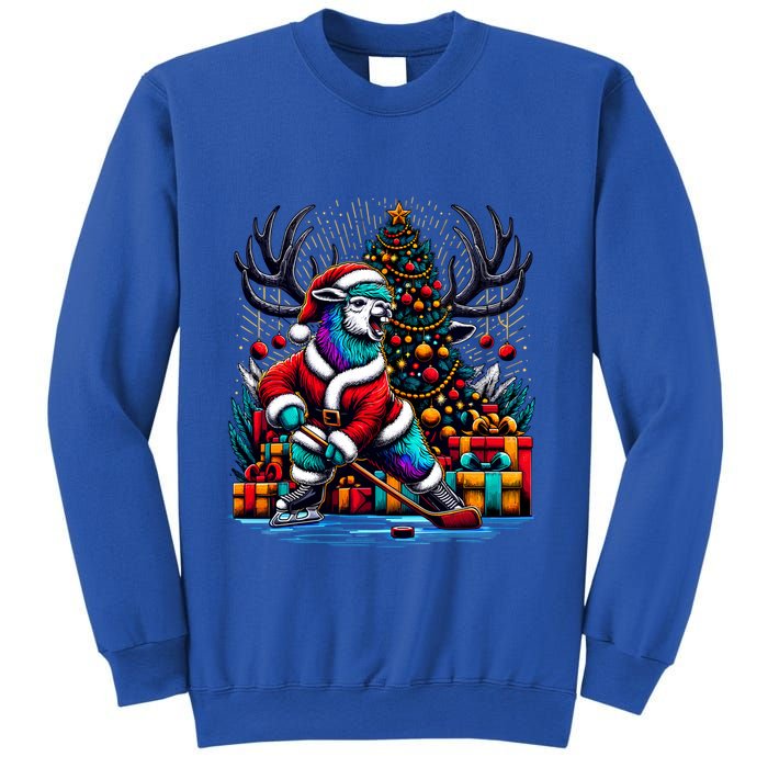 Funny Santa Llama Playing Hockey Christmas Gift Sweatshirt