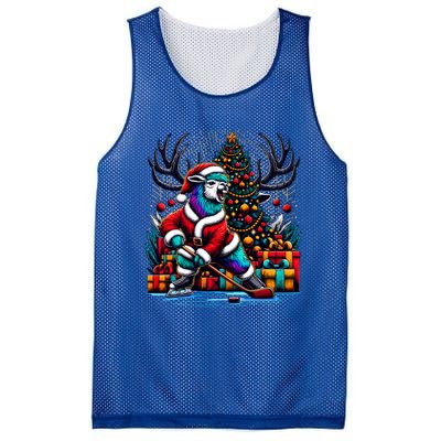 Funny Santa Llama Playing Hockey Christmas Gift Mesh Reversible Basketball Jersey Tank