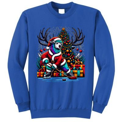 Funny Santa Llama Playing Hockey Christmas Gift Tall Sweatshirt