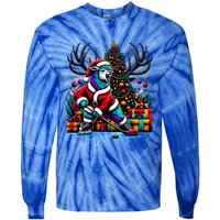 Funny Santa Llama Playing Hockey Christmas Gift Tie-Dye Long Sleeve Shirt