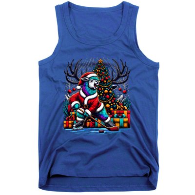 Funny Santa Llama Playing Hockey Christmas Gift Tank Top