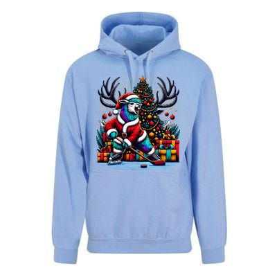 Funny Santa Llama Playing Hockey Christmas Gift Unisex Surf Hoodie