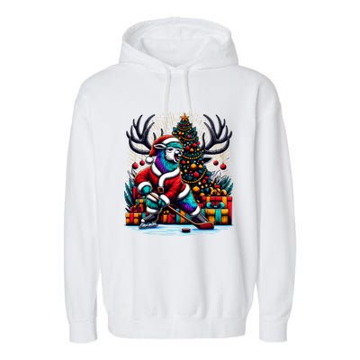 Funny Santa Llama Playing Hockey Christmas Gift Garment-Dyed Fleece Hoodie