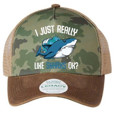 Funny Shark Lover I Just Really Like Sharks Ok Party Week Gift Legacy Tie Dye Trucker Hat