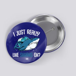 Funny Shark Lover I Just Really Like Sharks Ok Party Week Gift Button