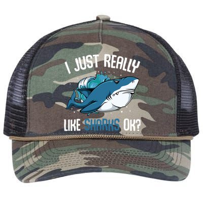 Funny Shark Lover I Just Really Like Sharks Ok Party Week Gift Retro Rope Trucker Hat Cap