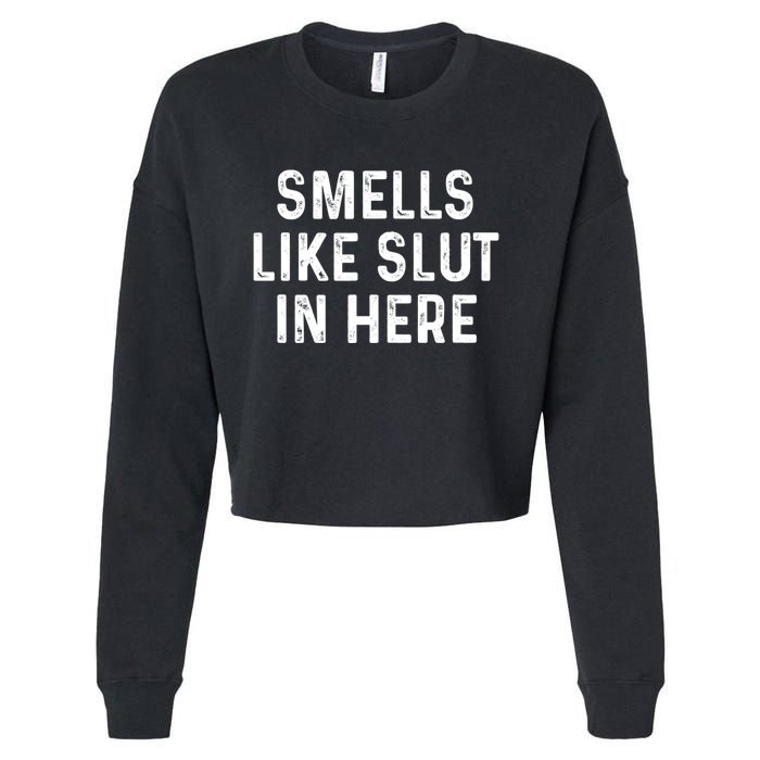 Funny Smells Like Slut In Here Gift Offensive Funny Adult Humor Gift Cropped Pullover Crew