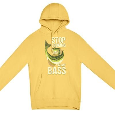 Fishing Stop Looking At My Bass Lake Novelty Premium Pullover Hoodie