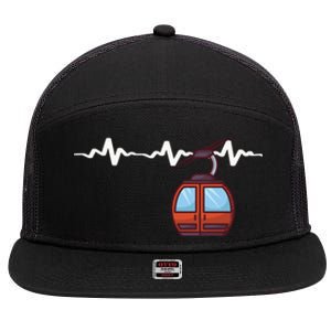 Funny Ski Lift Heartbeat Design Skier Gift For Skier 7 Panel Mesh Trucker Snapback Hat