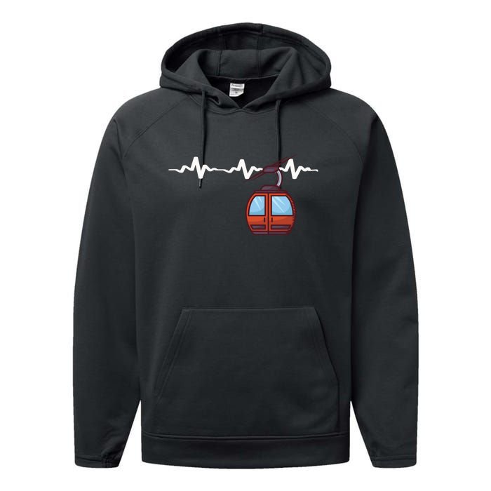 Funny Ski Lift Heartbeat Design Skier Gift For Skier Performance Fleece Hoodie