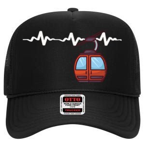 Funny Ski Lift Heartbeat Design Skier Gift For Skier High Crown Mesh Back Trucker Hat