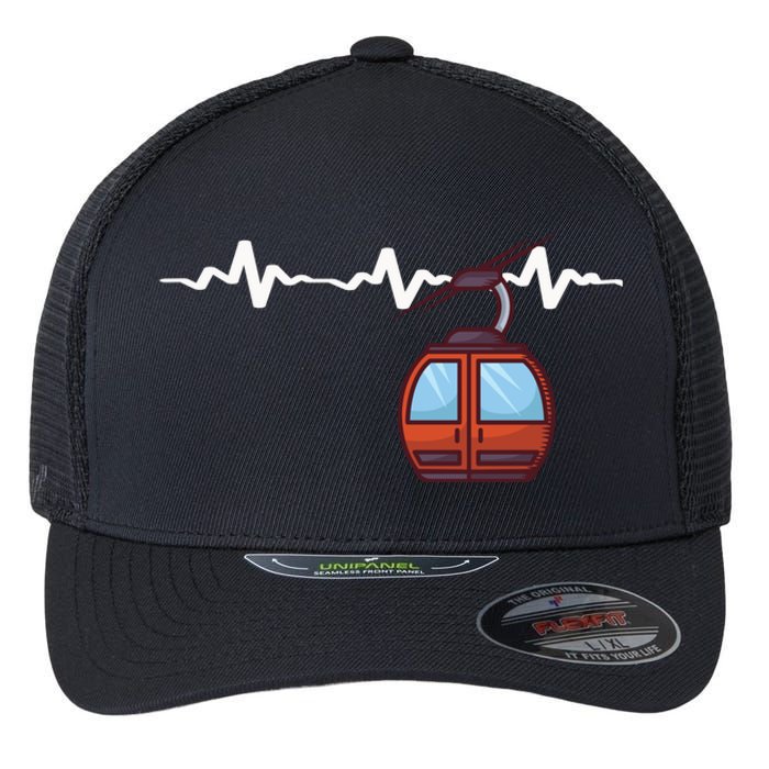 Funny Ski Lift Heartbeat Design Skier Gift For Skier Flexfit Unipanel Trucker Cap