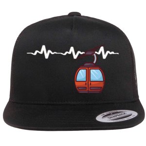 Funny Ski Lift Heartbeat Design Skier Gift For Skier Flat Bill Trucker Hat