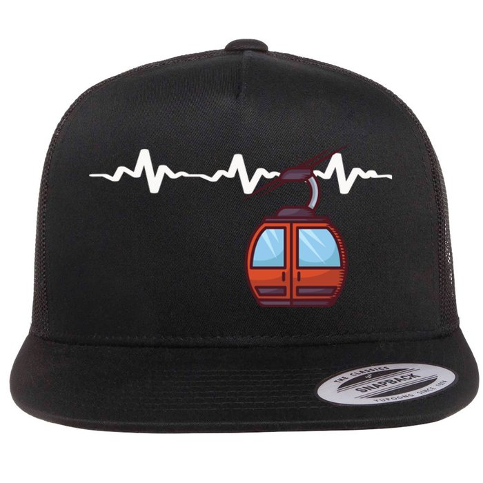 Funny Ski Lift Heartbeat Design Skier Gift For Skier Flat Bill Trucker Hat