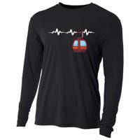 Funny Ski Lift Heartbeat Design Skier Gift For Skier Cooling Performance Long Sleeve Crew