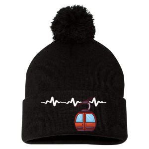 Funny Ski Lift Heartbeat Design Skier Gift For Skier Pom Pom 12in Knit Beanie