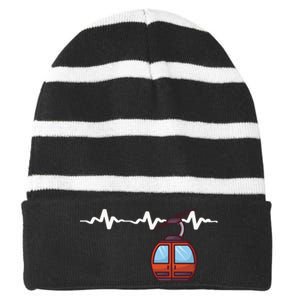 Funny Ski Lift Heartbeat Design Skier Gift For Skier Striped Beanie with Solid Band