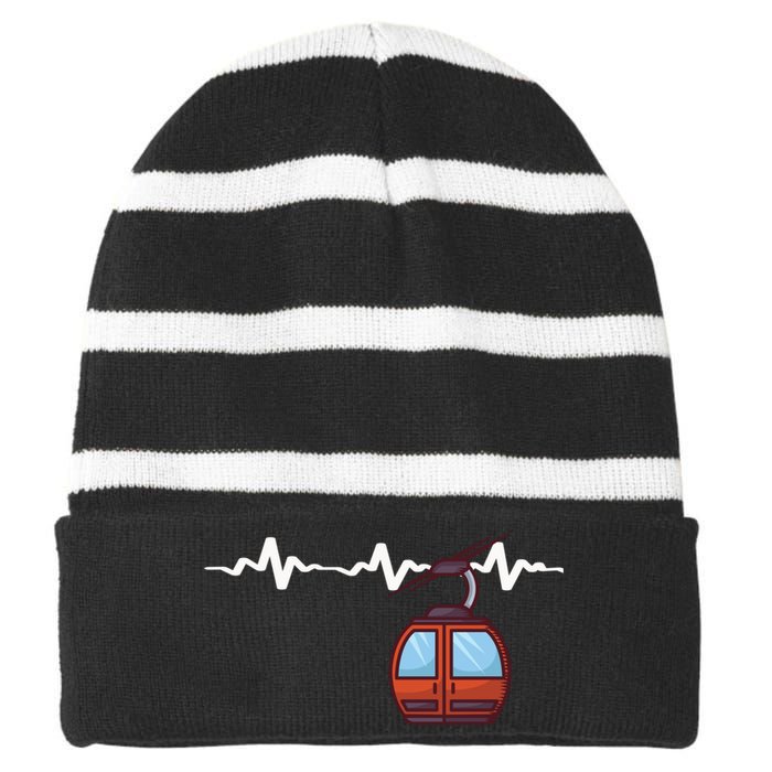 Funny Ski Lift Heartbeat Design Skier Gift For Skier Striped Beanie with Solid Band