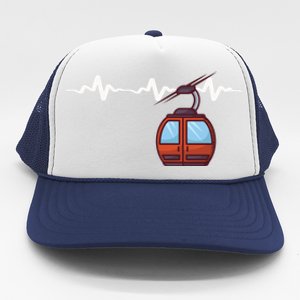 Funny Ski Lift Heartbeat Design Skier Gift For Skier Trucker Hat