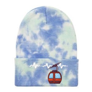 Funny Ski Lift Heartbeat Design Skier Gift For Skier Tie Dye 12in Knit Beanie