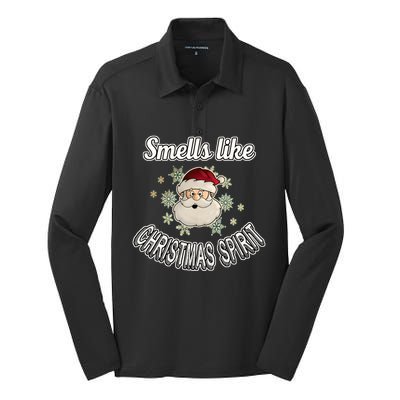 Funny Smells Like Christmas Spirit Santa Snowflake Funny Gift Silk Touch Performance Long Sleeve Polo