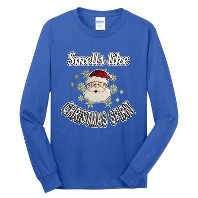 Funny Smells Like Christmas Spirit Santa Snowflake Funny Gift Tall Long Sleeve T-Shirt