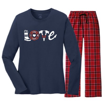 Firefighter Shirts Love Firefighter Tee Firefighter Gift Women's Long Sleeve Flannel Pajama Set 