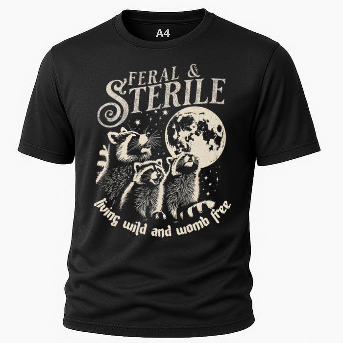 Feral & Sterile Living Wild And Womb Free Funny Racoon Cooling Performance Crew T-Shirt